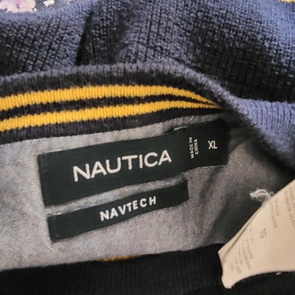 NAUTICA NAVTECH MEN'S COZY NAVY & YELLOW STRIPED SWEATER EUC XL - Picture 6 of 6